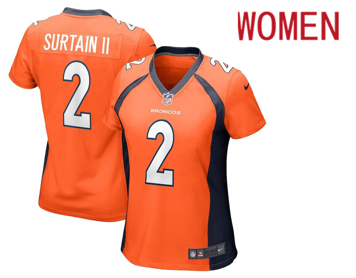 Women Denver Broncos #2 Patrick Surtain II Orange Nike Game NFL Jersey